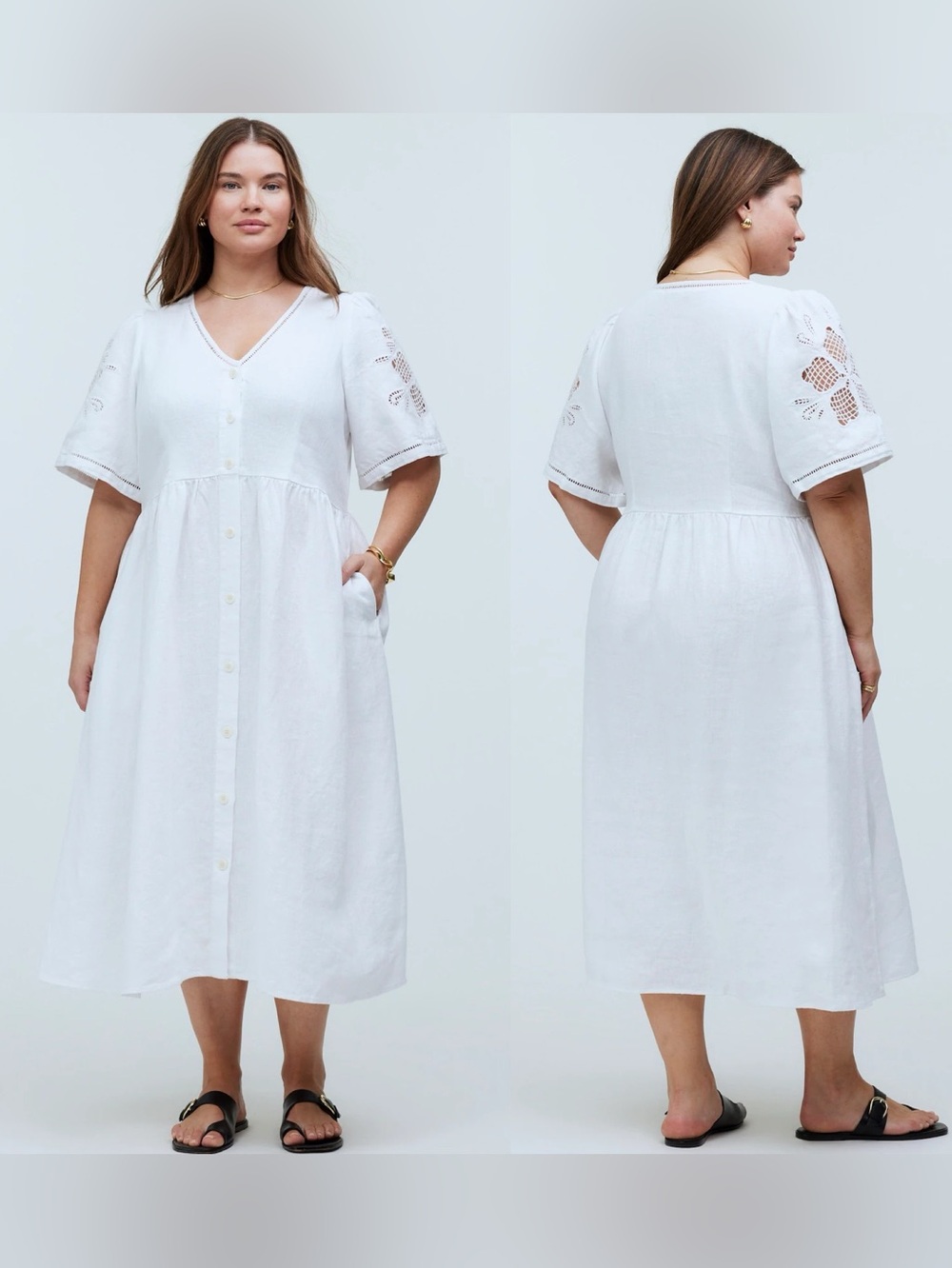 Madewell Cassie Eyelet Button-Front Midi Dress in Linen